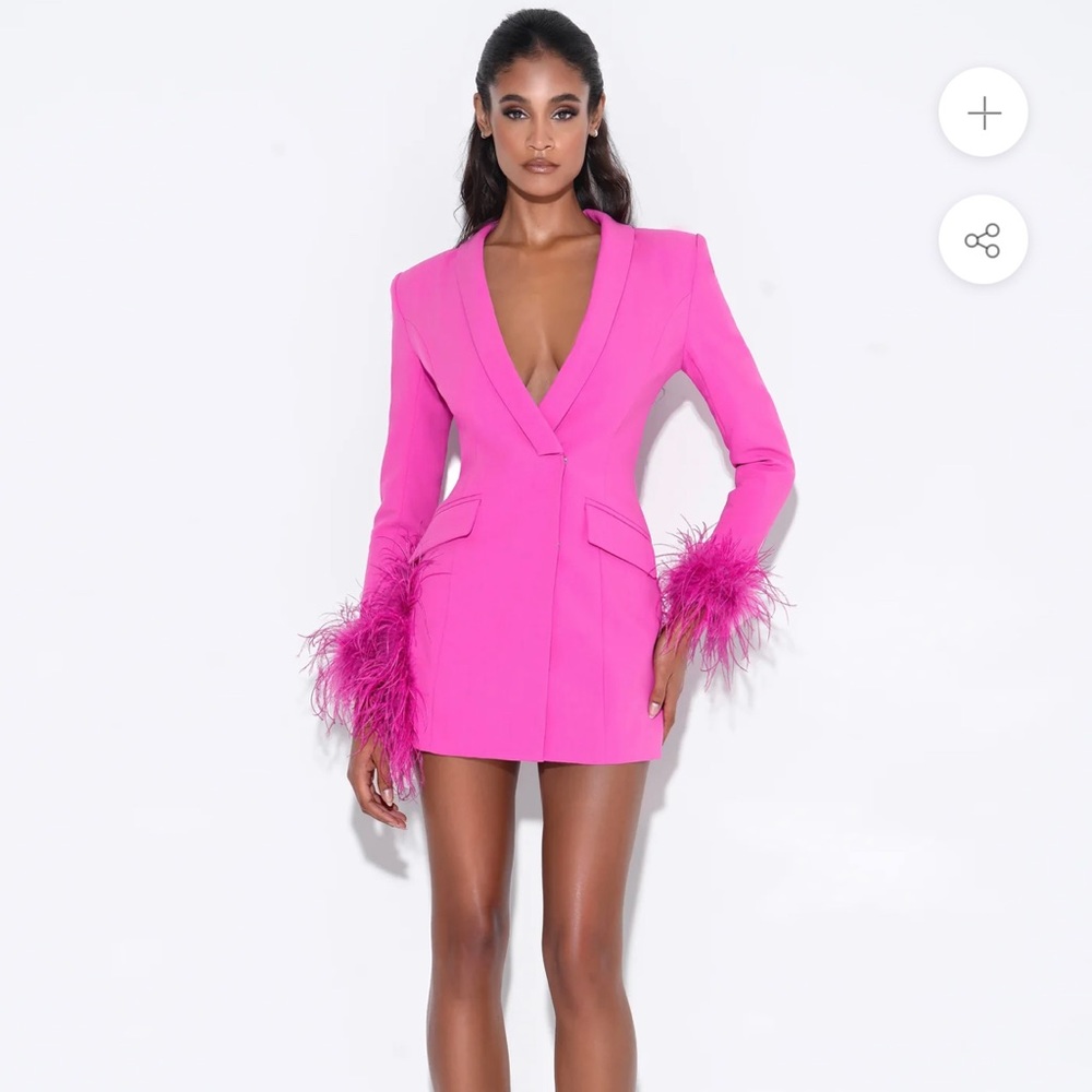 Miss Circle Fuschia Feather Trim Blazer Dress